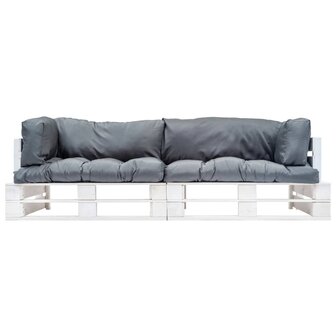 2-delige Bankenset pallet met grijze kussens grenenhout 2