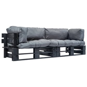 2-delige Tuinbankenset pallet met grijze kussens grenenhout 1