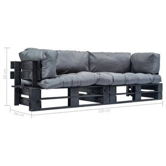 2-delige Tuinbankenset pallet met grijze kussens grenenhout 5