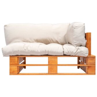 Tuinbank met zandkleurige kussens pallet grenenhout 2