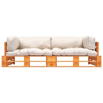 2-delige Bankenset pallet met zandkleurige kussens grenenhout 2
