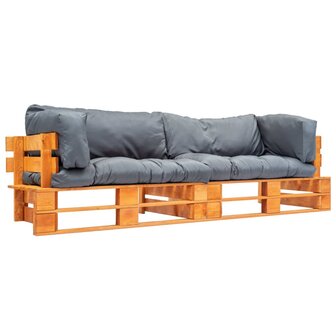 2-delige Bankenset pallet met grijze kussens grenenhout 1