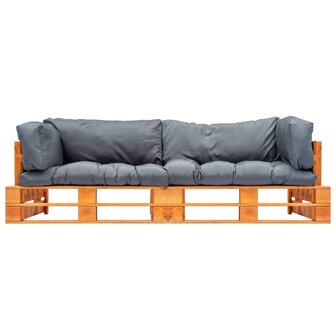 2-delige Bankenset pallet met grijze kussens grenenhout 2