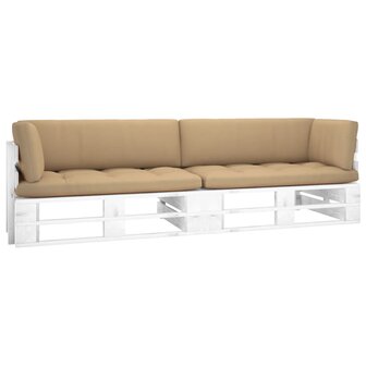 Tweezitsbank pallet met kussens wit ge&iuml;mpregneerd grenenhout 1