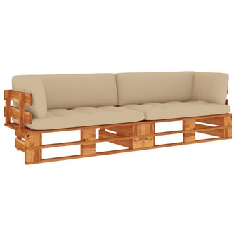 Tweezitsbank pallet met kussens honingbruin ge&iuml;mpregneerd hout 1