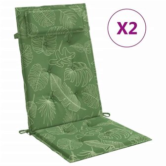 Stoelkussens 2 st hoge rug bladpatroon oxford stof 2
