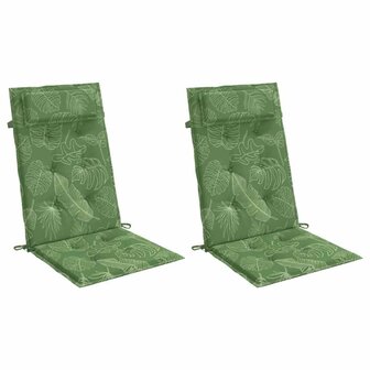 Stoelkussens 2 st hoge rug bladpatroon oxford stof 3