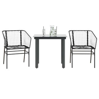 3-delige Tuinset poly rattan glas zwart 1