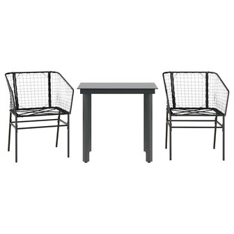 3-delige Tuinset poly rattan glas zwart 2