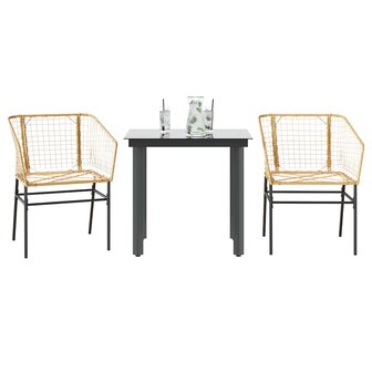 3-delige Tuinset poly rattan glas bruin 1