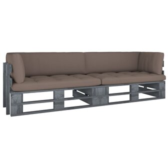 Tweezitsbank pallet met kussens grijs ge&iuml;mpregneerd grenenhout 1