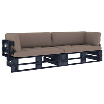 Tweezitsbank pallet met kussens zwart ge&iuml;mpregneerd grenenhout 1
