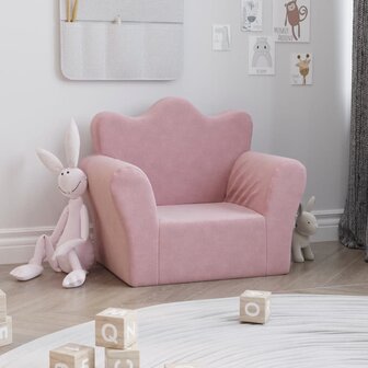 Kinderbank zacht pluche roze 1