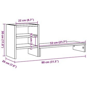 Monitorstandaard met bureau-organizer hout artisanaal eiken 9