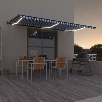 Luifel automatisch met LED en windsensor 600x300 cm blauw wit 1
