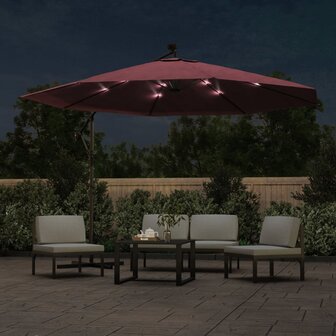 Zweefparasol met LED-verlichting 350 cm bordeauxrood 3