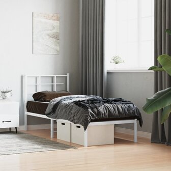 Bedframe met hoofdbord zonder matras metaal wit 75x190 cm 1