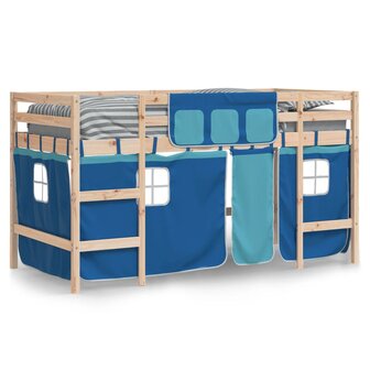 Kinderhoogslaper met gordijnen 90x190 cm grenenhout blauw 3