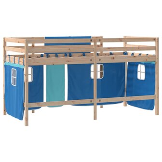 Kinderhoogslaper met gordijnen 90x190 cm grenenhout blauw 9