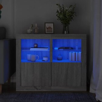 Bijzetkastjes met LED 2 st bewerkt hout grijs sonoma eikenkleur 1