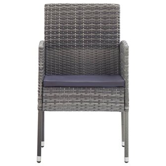 Tuinstoelen 2 st met donkergrijze kussens poly rattan grijs 3