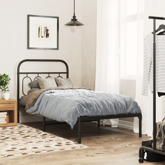 Bedframe met hoofdbord metaal zwart 90x190 cm 1
