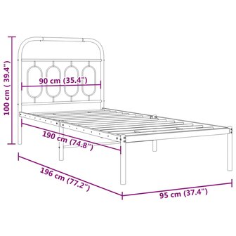 Bedframe met hoofdbord metaal zwart 90x190 cm 8