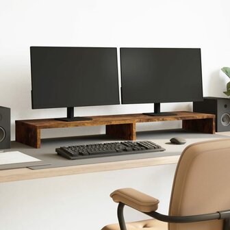 Monitorstandaard 100x27x10 cm bewerkt hout gerookt eikenkleurig 1