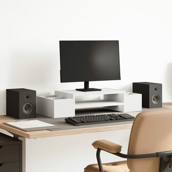 Monitorstandaard met opbergruimte 70x27x15 cm bewerkt hout wit 1