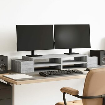 Monitorstandaard opbergruimte 100x27x15 cm hout grijs sonoma 1