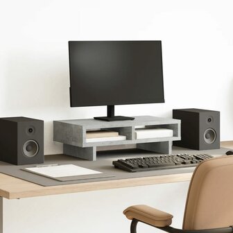 Monitorstandaard 50x27x15 cm bewerkt hout betongrijs 1