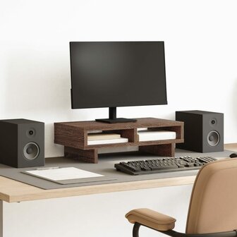 Monitorstandaard 50x27x15 cm bewerkt hout bruin eikenkleurig 1