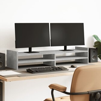 Monitorstandaard 100x27x20 cm bewerkt hout betongrijs 1