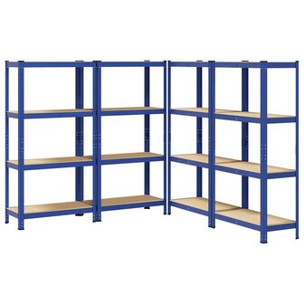 Opbergrekken 4-laags 4 st staal &amp; bewerkt hout blauw 2