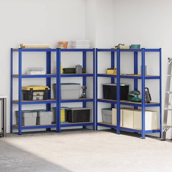 Opbergrekken 4-laags 4 st staal &amp; bewerkt hout blauw 3