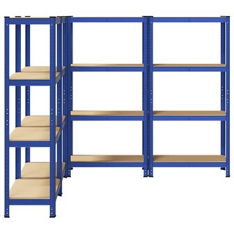 Opbergrekken 4-laags 4 st staal &amp; bewerkt hout blauw 5