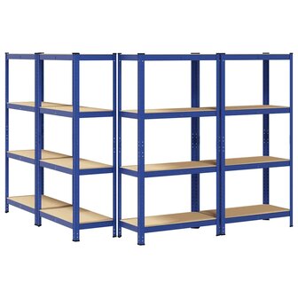 Opbergrekken 4-laags 4 st staal &amp; bewerkt hout blauw 6