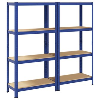 Opbergrekken 4-laags 2 st staal &amp; bewerkt hout blauw 6