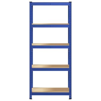 Opbergrek 5-laags staal &amp; bewerkt hout blauw 4