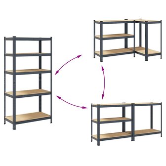 Opbergrek 5-laags staal en bewerkt hout antracietkleurig 7