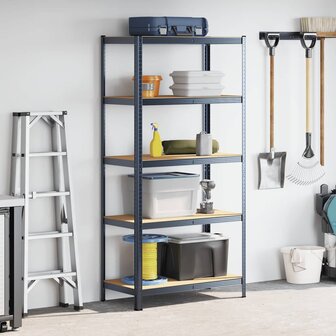 Opbergrek 5-laags staal &amp; bewerkt hout antracietkleurig 3