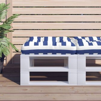 Palletkussen 60x61,5x10 cm gestreept oxford stof blauw wit 1