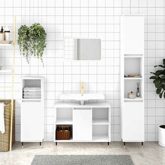 Badkamerkast 30x30x100 cm bewerkt hout wit 1