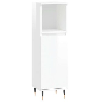 Badkamerkast 30x30x100 cm bewerkt hout hoogglans wit 2