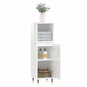 Badkamerkast 30x30x100 cm bewerkt hout hoogglans wit 4
