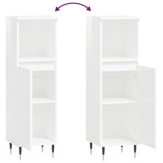 Badkamerkast 30x30x100 cm bewerkt hout hoogglans wit 9