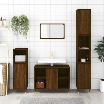 Badkamerkast 30x30x100 cm bewerkt hout bruin eikenkleur 1