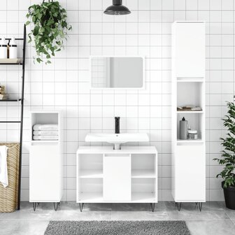 Badkamerkast 30x30x100 cm bewerkt hout hoogglans wit 1