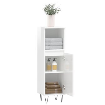 Badkamerkast 30x30x100 cm bewerkt hout hoogglans wit 4