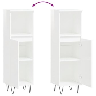 Badkamerkast 30x30x100 cm bewerkt hout hoogglans wit 9